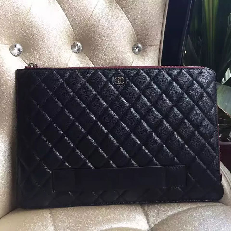 2016 Chanel Banquet Clutch Original Caviar Leather A82389 Black with Silver