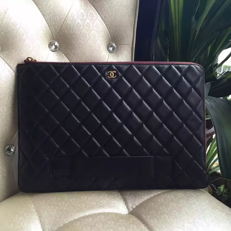 2016 Chanel Banquet Clutch Original Sheepskin Leather A82389 Black with Gold