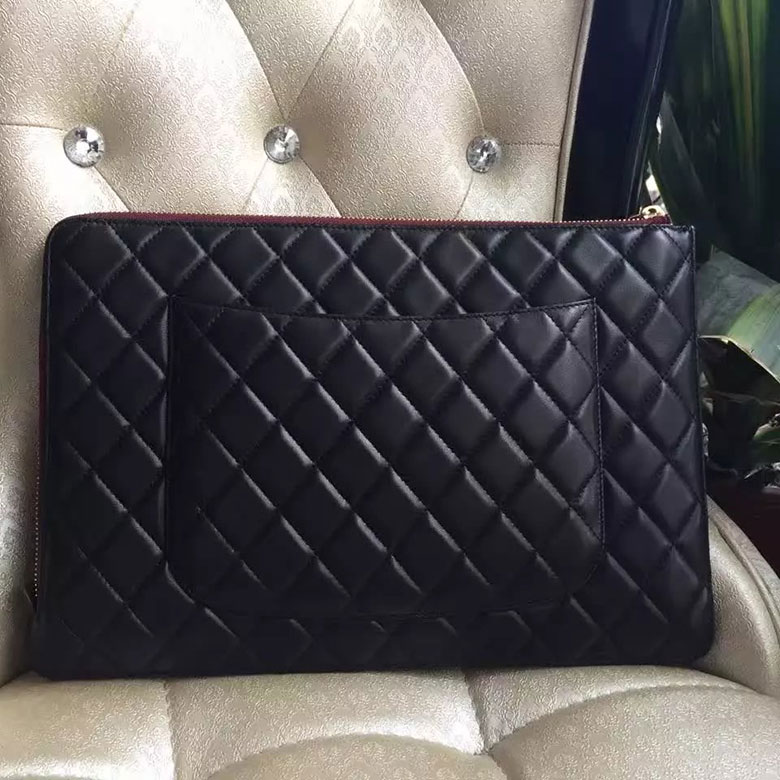 2016 Chanel Banquet Clutch Original Sheepskin Leather A82389 Black with Gold