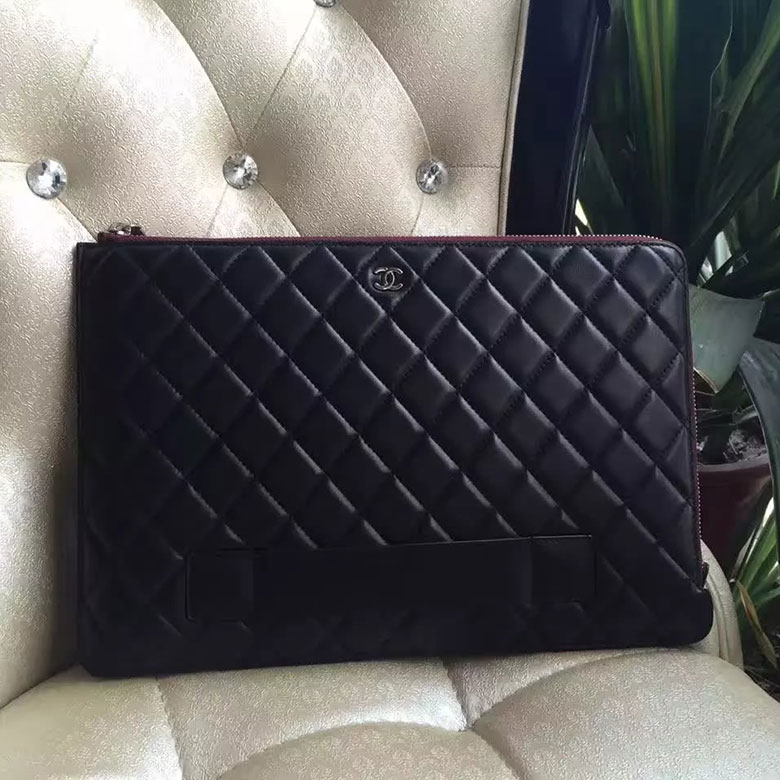 2016 Chanel Banquet Clutch Original Sheepskin Leather A82389 Black with Silver