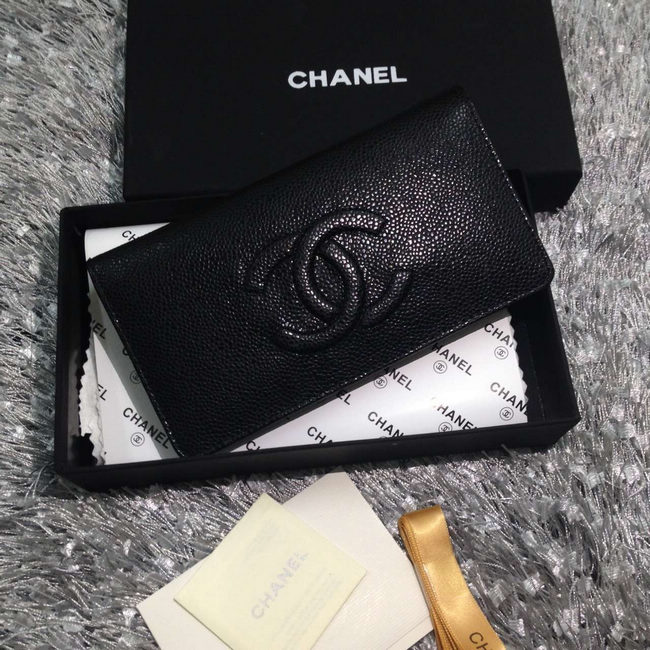 2016 Chanel Bi-Fold Wallet Black Caviar leather A31509 Gold