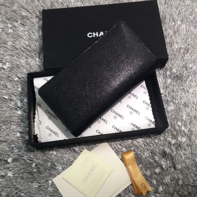 2016 Chanel Bi-Fold Wallet Black Caviar leather A31509 Gold