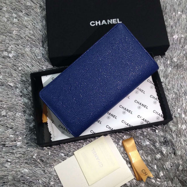 2016 Chanel Bi-Fold Wallet Blue Caviar leather A31509 Gold