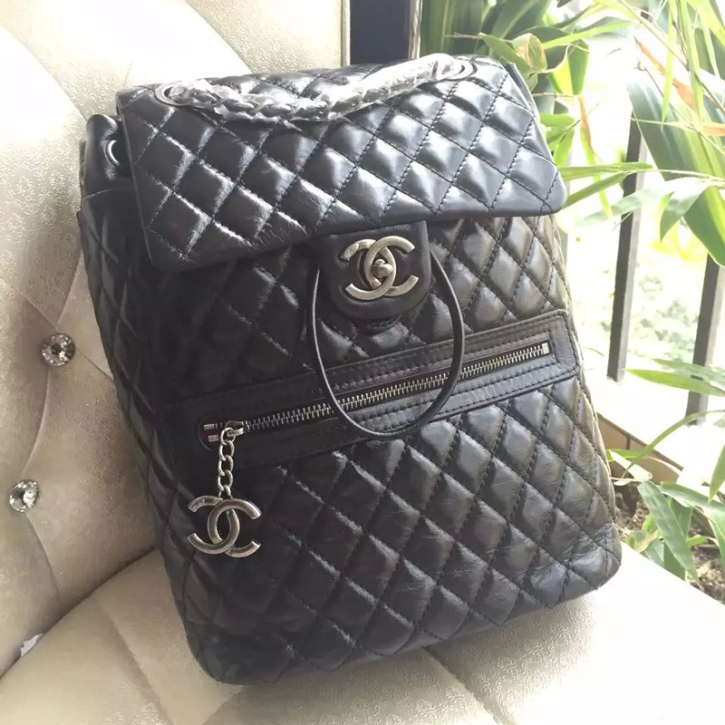 2016 Chanel Black Original Leather Backpack Embellished With a cc Signature