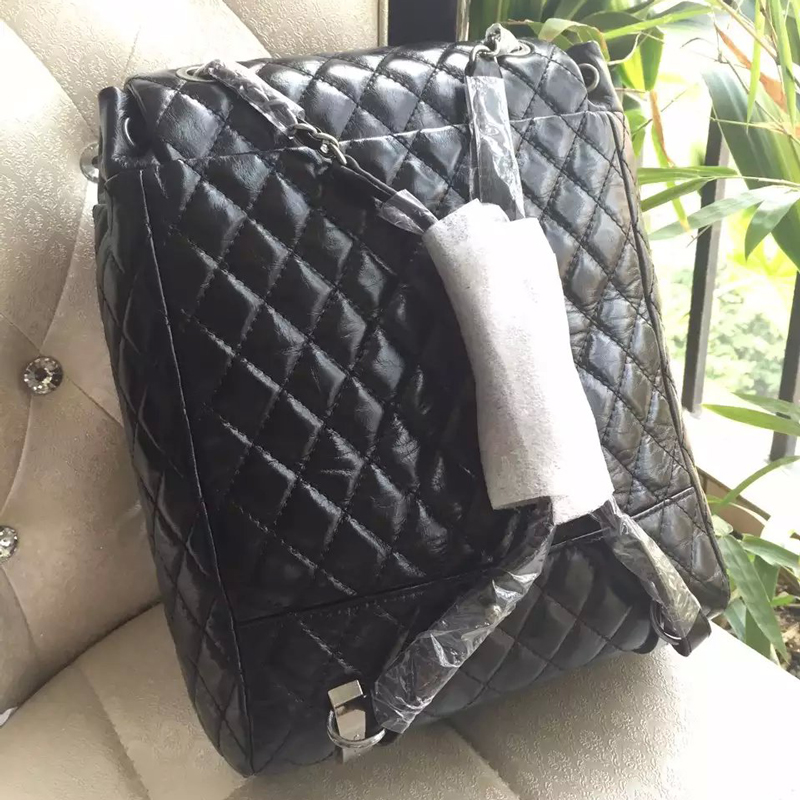 2016 Chanel Black Original Leather Backpack Embellished With a cc Signature