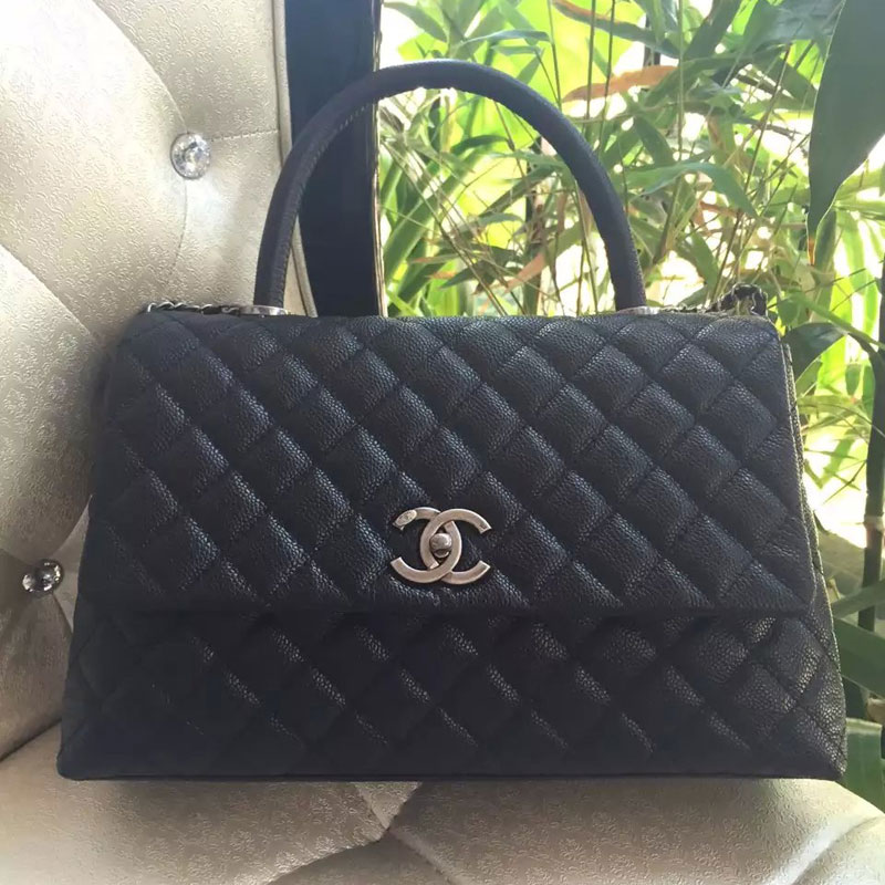 2016 Chanel Black Original Leather grained flap bag A92991