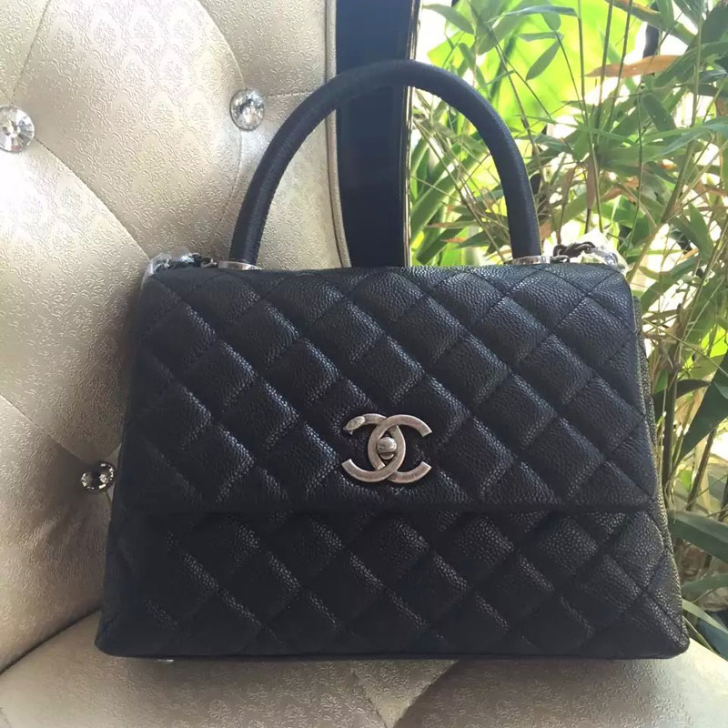 2016 Chanel Black Original Leather grained flap bag A92993