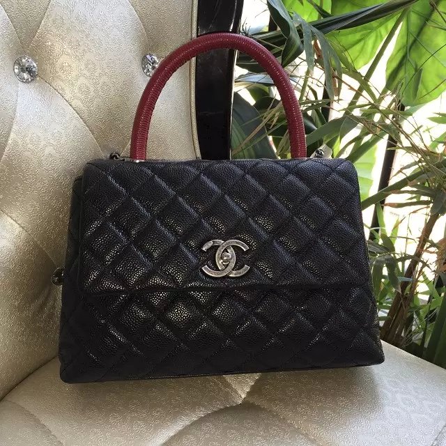 2016 Chanel Black Original Leather grained shoulder Tote bag A95168