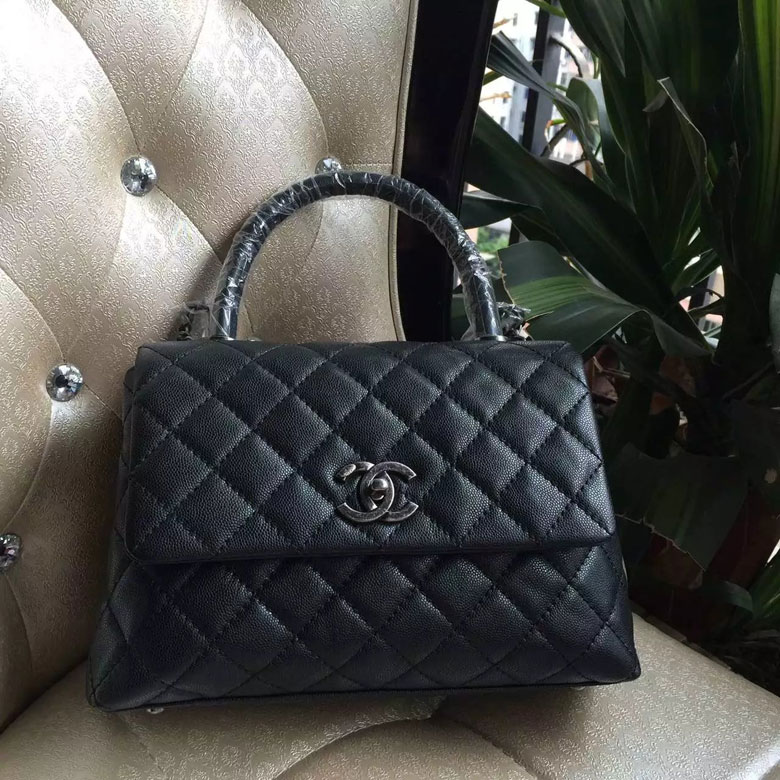 2016 Chanel Black Original Leather grained shoulder Tote bag A95168