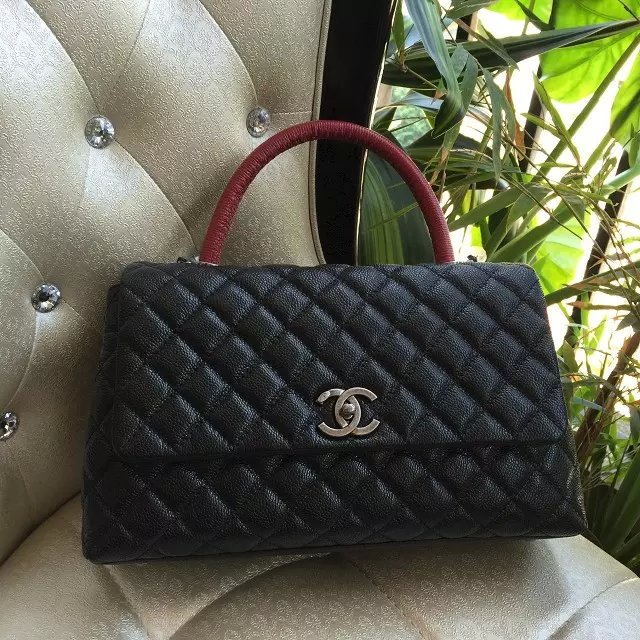 2016 Chanel Black Original Leather grained shoulder Tote bag A95169