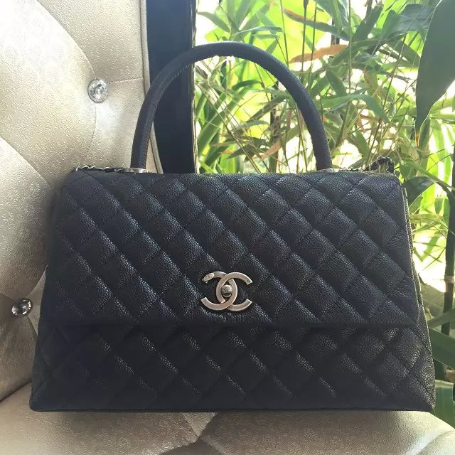 2016 Chanel Black Original Leather grained shoulder Tote bag A95169