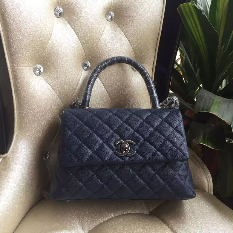 2016 Chanel Blue Original Leather grained shoulder Tote bag A95168