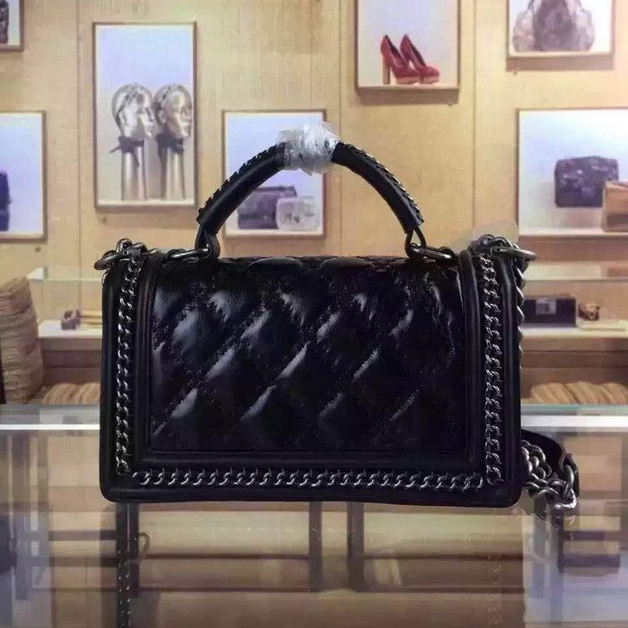 2016 Chanel Boy Flap Shoulder Bag Black Iridescent Leather A67086 Silver