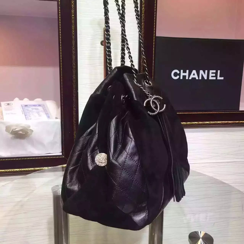 2016 Chanel Bucket Bag Genuine Lambskin and Suede Leather A94021