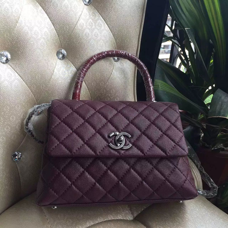 2016 Chanel Burgundy Original Leather grained shoulder Tote bag A95168