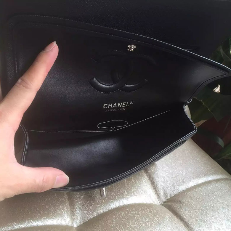 2016 Chanel CF Original Leather Classic Flap Bag 1112 Black Silver