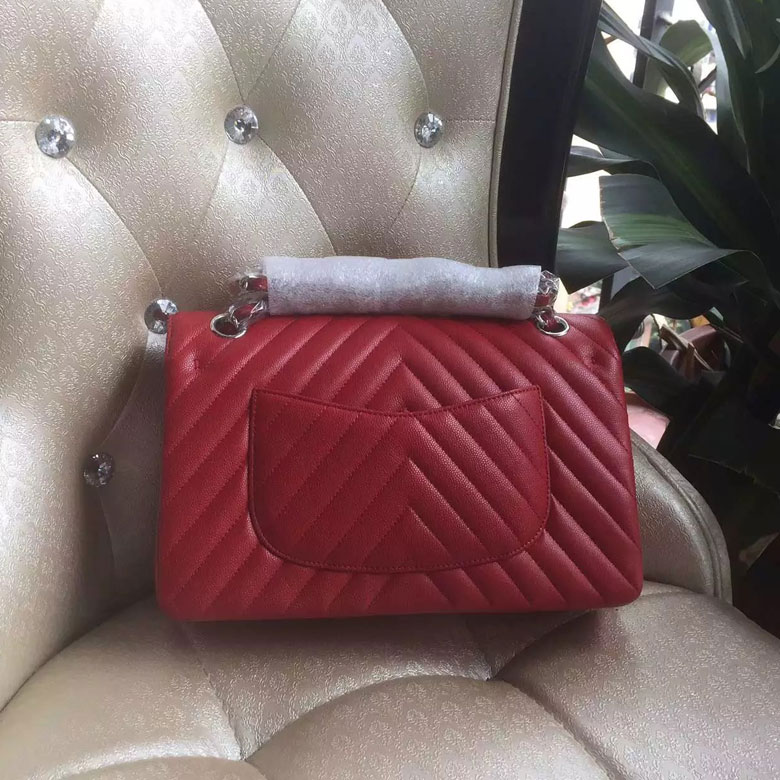 2016 Chanel CF Original Leather Classic Flap Bag 1112 Red Silver