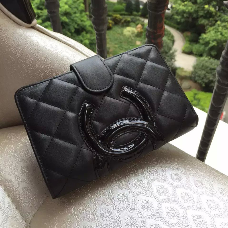 2016 Chanel Camellias Bi-Fold Wallet Original Leather A50080 Black