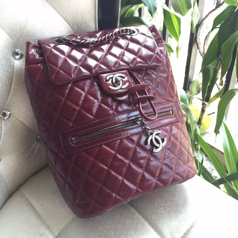 2016 Chanel Claret Original Leather Backpack Embellished With a cc Signature