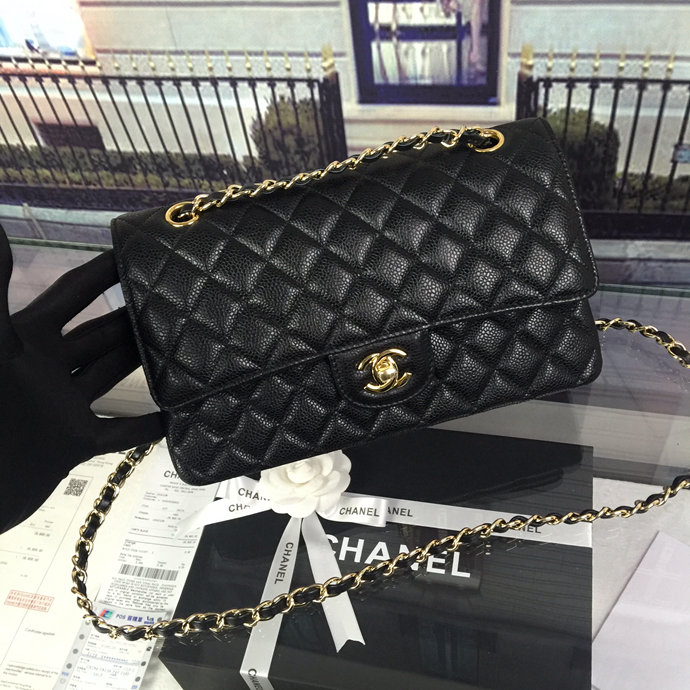 2016 Chanel Classic Flap Bag 1112 Black Original Caviar leather Gold