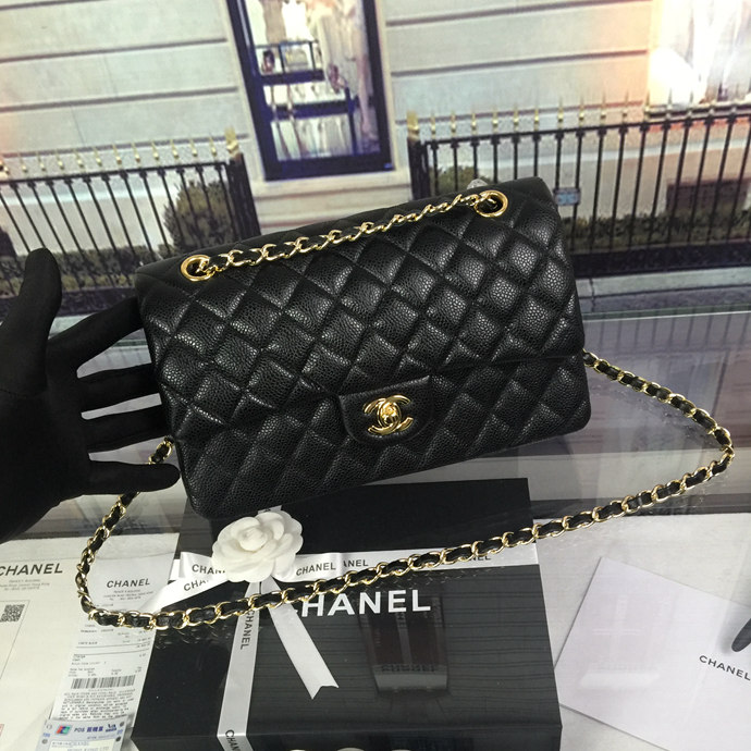 2016 Chanel Classic Flap Bag 1112 Black Original Caviar leather Gold