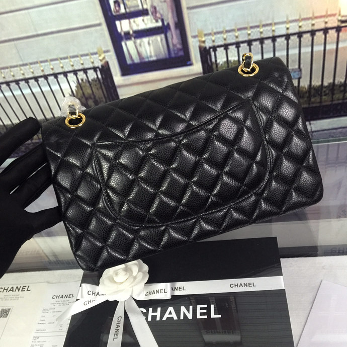 2016 Chanel Classic Flap Bag 1112 Black Original Caviar leather Gold