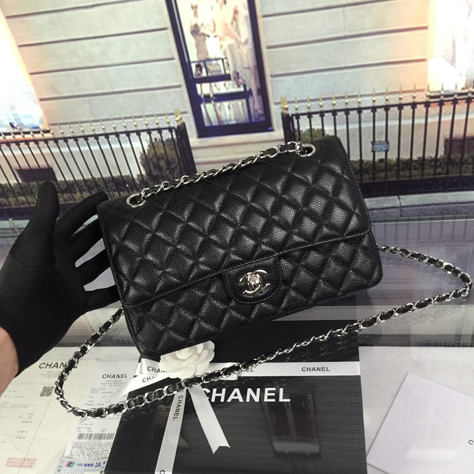 2016 Chanel Classic Flap Bag 1112 Black Original Caviar leather Silver