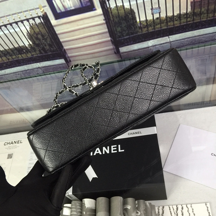 2016 Chanel Classic Flap Bag 1112 Black Original Caviar leather Silver