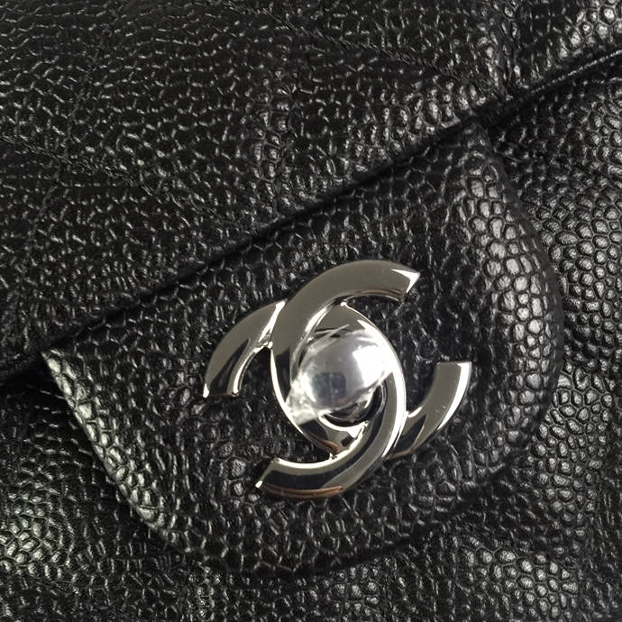 2016 Chanel Classic Flap Bag 1112 Black Original Caviar leather Silver