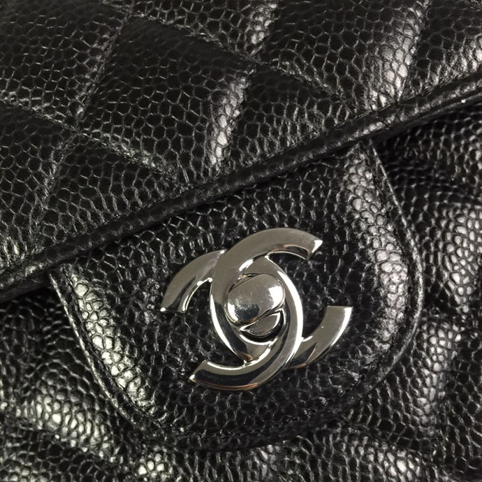 2016 Chanel Classic Flap Bag 1112 Black Original Caviar leather Silver