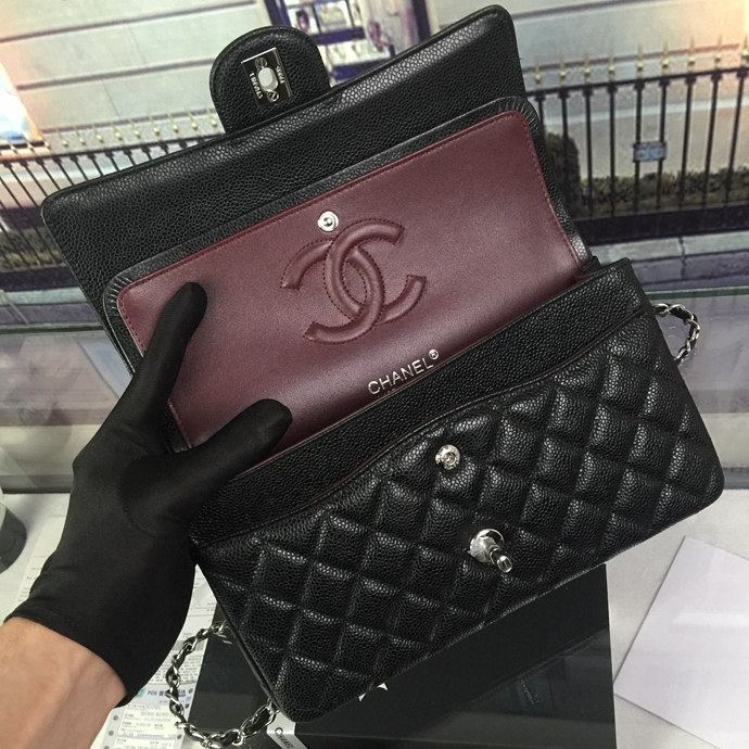 2016 Chanel Classic Flap Bag 1112 Black Original Caviar leather Silver