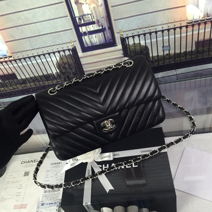 2016 Chanel Classic Flap Bag 1112 Black Original leather Silver