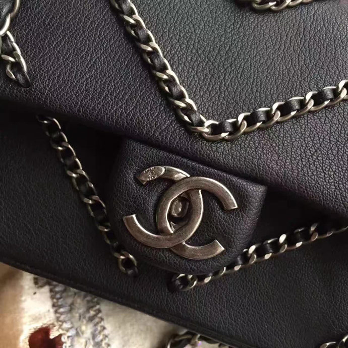 2016 Chanel Classic Flap Bag 1112 Original Black Deer Leather with Silver