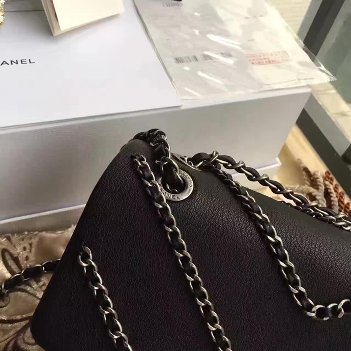 2016 Chanel Classic Flap Bag 1112 Original Black Deer Leather with Silver