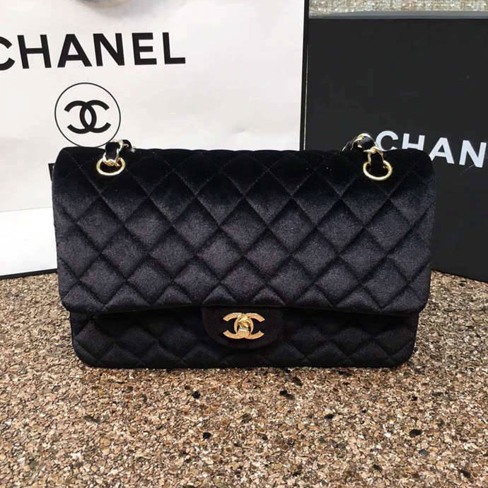 2016 Chanel Classic Flap Bag 1112 Original Black velvet with Gold