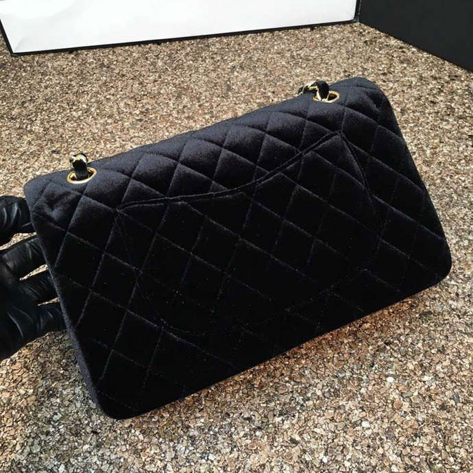 2016 Chanel Classic Flap Bag 1112 Original Black velvet with Gold