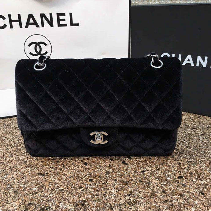 2016 Chanel Classic Flap Bag 1112 Original Black velvet with Silver