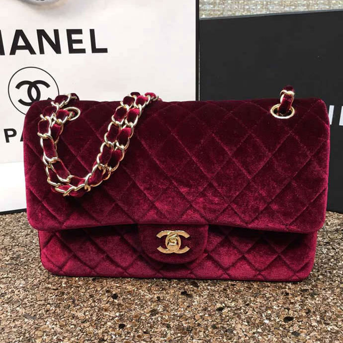 2016 Chanel Classic Flap Bag 1112 Original Claret velvet with Gold