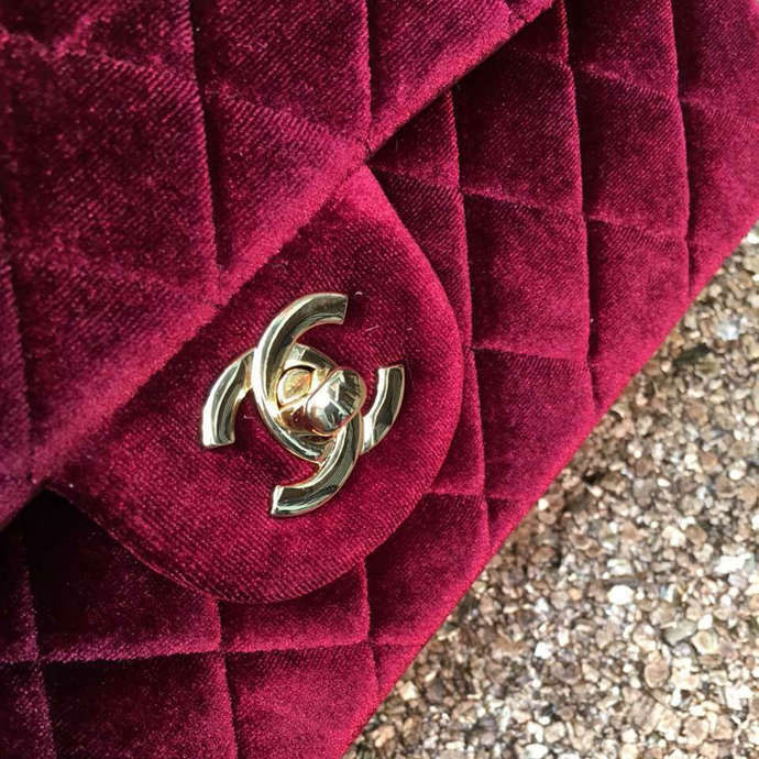 2016 Chanel Classic Flap Bag 1112 Original Claret velvet with Gold