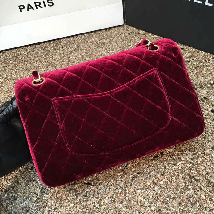 2016 Chanel Classic Flap Bag 1112 Original Claret velvet with Gold