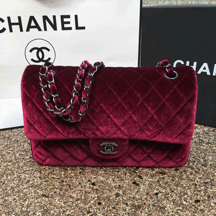 2016 Chanel Classic Flap Bag 1112 Original Claret velvet with Silver