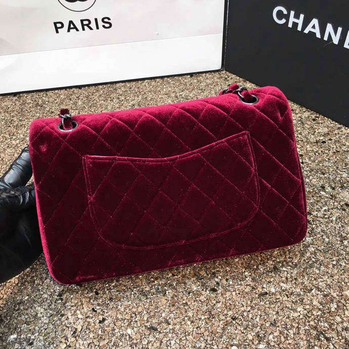 2016 Chanel Classic Flap Bag 1112 Original Claret velvet with Silver