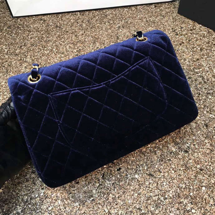 2016 Chanel Classic Flap Bag 1112 Original DarkBlue velvet with Gold