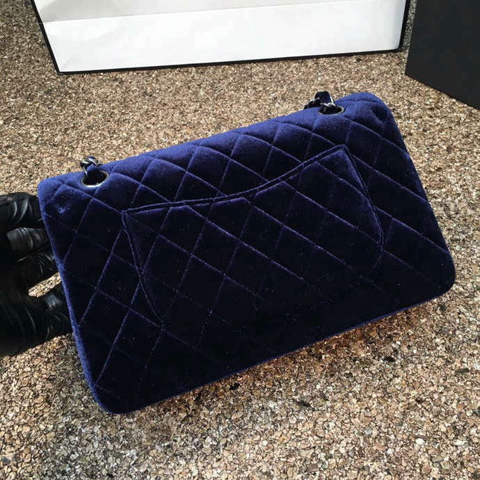 2016 Chanel Classic Flap Bag 1112 Original DarkBlue velvet with Silver