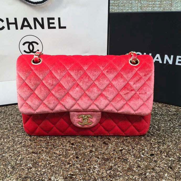 2016 Chanel Classic Flap Bag 1112 Original Orange velvet with Gold