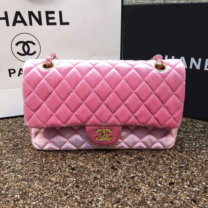 2016 Chanel Classic Flap Bag 1112 Original Pink velvet with Gold