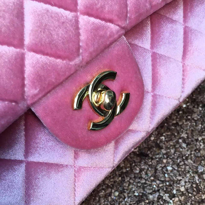 2016 Chanel Classic Flap Bag 1112 Original Pink velvet with Gold