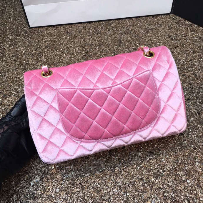 2016 Chanel Classic Flap Bag 1112 Original Pink velvet with Gold