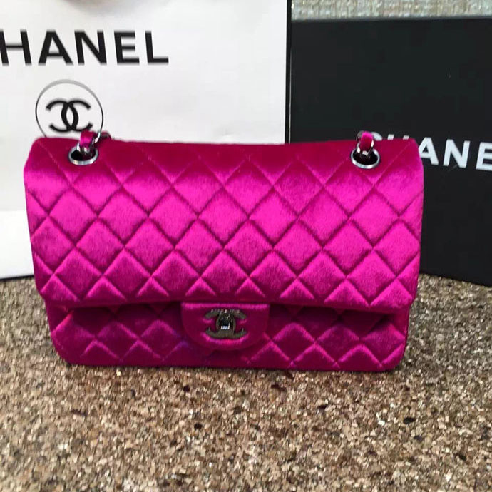 2016 Chanel Classic Flap Bag 1112 Original Purple velvet with Black Polished