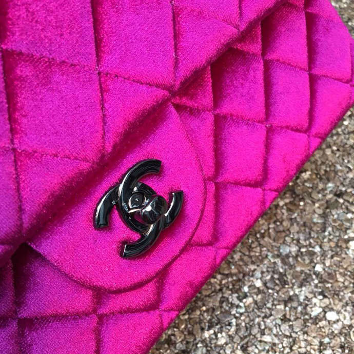 2016 Chanel Classic Flap Bag 1112 Original Purple velvet with Black Polished